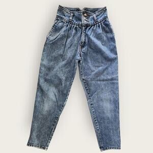 Jordache Jeans Girls Sz 8 Blue No Exit Tapered Hi-rise Pleated VTG 100% Cotton